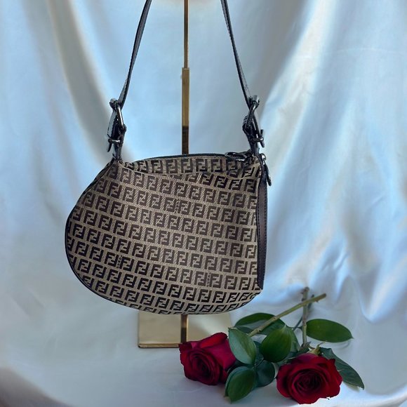 Fendi Brown Zucchino Canvas Oyster Bag - Picture 1 of 8